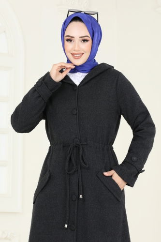 moda selvim Overcoat 22003UKB139 Black - Thumbnail