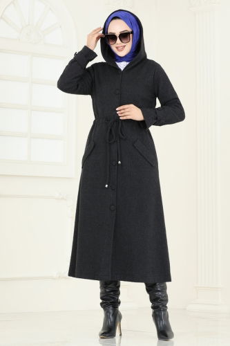 moda selvim Overcoat 22003UKB139 Black - Thumbnail