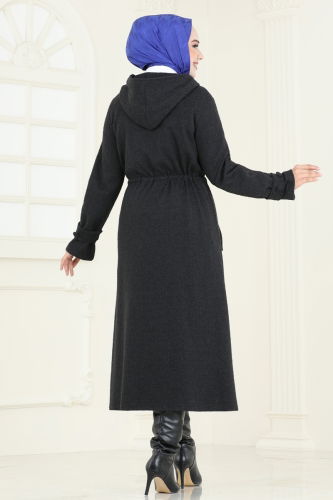 moda selvim Overcoat 22003UKB139 Black - Thumbnail