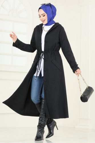 moda selvim Overcoat 22003UKB139 Black - Thumbnail