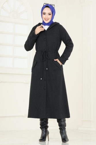 moda selvim Overcoat 22003UKB139 Black - Thumbnail