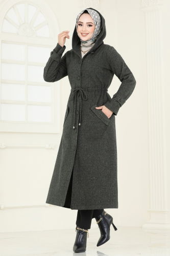 moda selvim Overcoat 22003UKB139 Khaki - Thumbnail