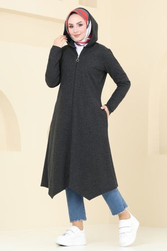 moda selvim Overcoat 22028UKB139 Black - Thumbnail