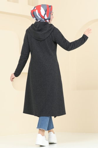 moda selvim Overcoat 22028UKB139 Black - Thumbnail