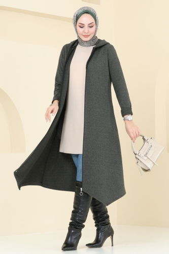 moda selvim Overcoat 22028UKB139 Khaki - Thumbnail