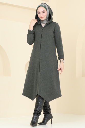 moda selvim Overcoat 22028UKB139 Khaki - Thumbnail