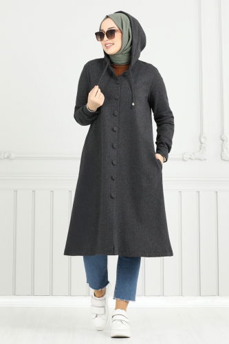 moda selvim Overcoat 22036UKB139 Anthracite - Thumbnail