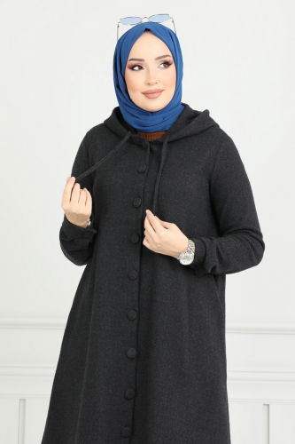 moda selvim Overcoat 22036UKB139 Black - Thumbnail