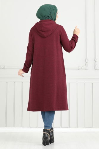 moda selvim Overcoat 22036UKB139 Burgundy - Thumbnail