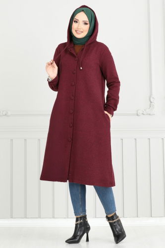 moda selvim Overcoat 22036UKB139 Burgundy - Thumbnail