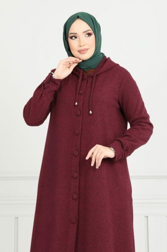 moda selvim Overcoat 22036UKB139 Burgundy - Thumbnail