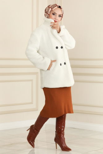 moda selvim Overcoat 220MP806 Ecru - Thumbnail