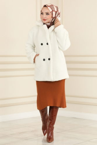 moda selvim Overcoat 220MP806 Ecru - Thumbnail