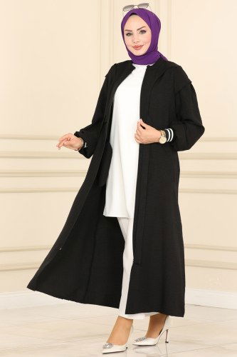 B.L.U. - Overcoat 2346BLU797 Black&Ecru