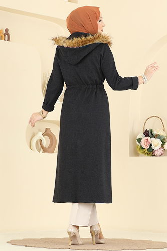 moda selvim Overcoat 24026UKB139 Black - Thumbnail