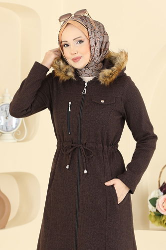 moda selvim Overcoat 24026UKB139 Brown - Thumbnail