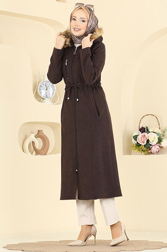 moda selvim Overcoat 24026UKB139 Brown - Thumbnail