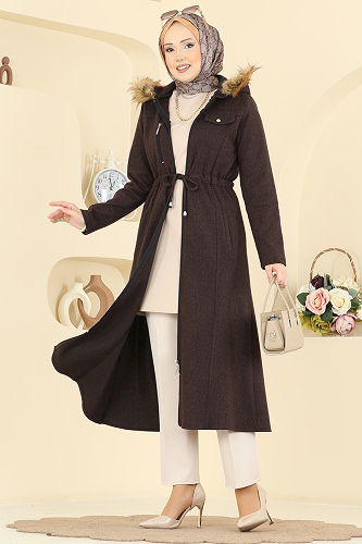 moda selvim Overcoat 24026UKB139 Brown - Thumbnail