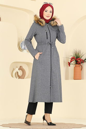 moda selvim Overcoat 24026UKB139 Gray - Thumbnail