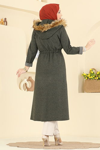 moda selvim Overcoat 24026UKB139 Khaki - Thumbnail
