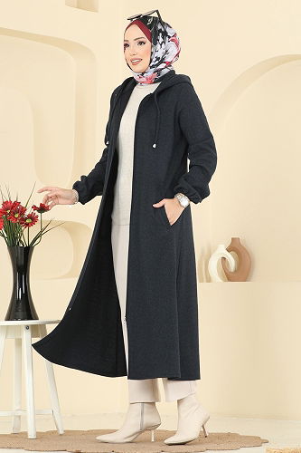 moda selvim Overcoat 24084UKBK1160 Black - Thumbnail