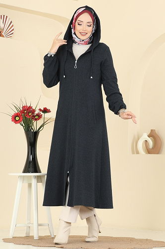 moda selvim Overcoat 24084UKBK1160 Black - Thumbnail