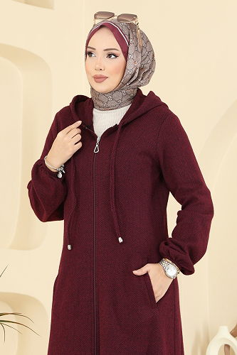 moda selvim Overcoat 24084UKBK1160 Burgundy - Thumbnail