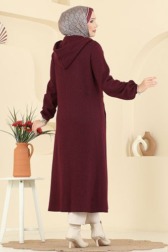 moda selvim Overcoat 24084UKBK1160 Burgundy - Thumbnail