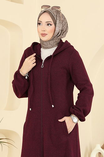 moda selvim Overcoat 24084UKBK1160 Dark Burgundy - Thumbnail