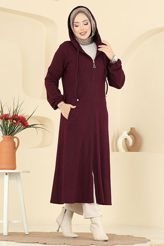 moda selvim Overcoat 24084UKBK1160 Dark Burgundy - Thumbnail