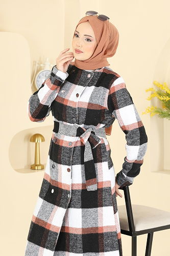 moda selvim Overcoat 24087UKBK1160 Black - Thumbnail