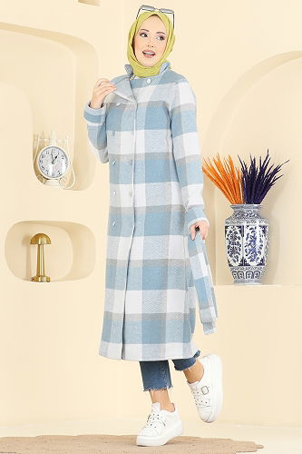 moda selvim Overcoat 24087UKBK1160 Blue - Thumbnail