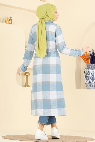 moda selvim Overcoat 24087UKBK1160 Blue - Thumbnail
