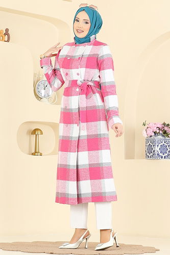 moda selvim Overcoat 24087UKBK1160 Fuchsia - Thumbnail