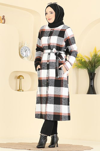 moda selvim Overcoat 24088UKBK1160 Black - Thumbnail