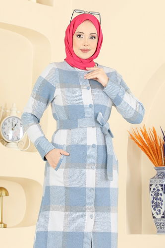 moda selvim Overcoat 24088UKBK1160 Blue - Thumbnail