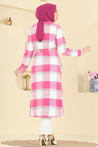moda selvim Overcoat 24088UKBK1160 Fuchsia - Thumbnail