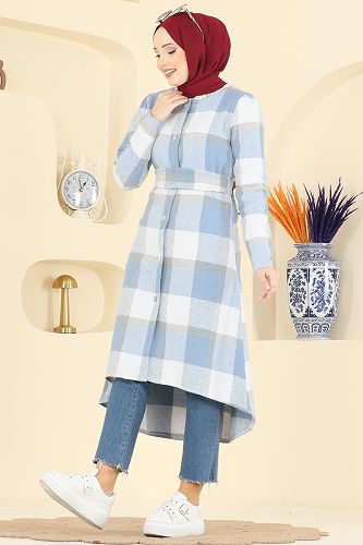 moda selvim Overcoat 24089UKBK1160 Blue - Thumbnail