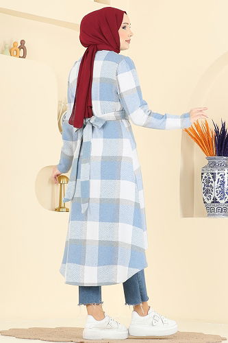 moda selvim Overcoat 24089UKBK1160 Blue - Thumbnail
