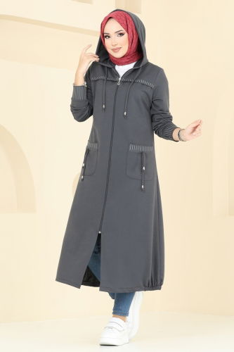 moda selvim Overcoat 2589SL432 Anthracite - Thumbnail