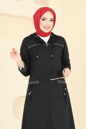 moda selvim Overcoat 2589SL432 Black - Thumbnail