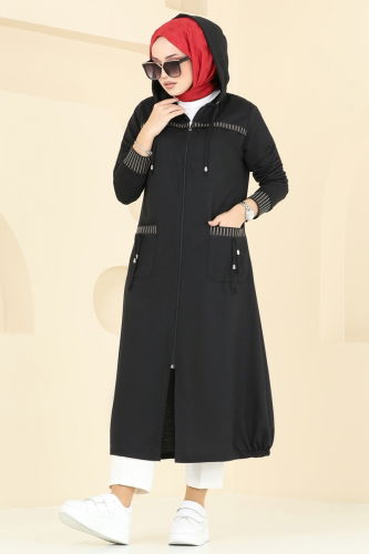 moda selvim Overcoat 2589SL432 Black - Thumbnail