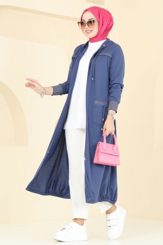 moda selvim Overcoat 2589SL432 Indigo - Thumbnail