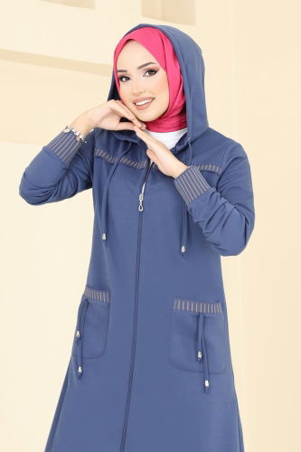 moda selvim Overcoat 2589SL432 Indigo - Thumbnail