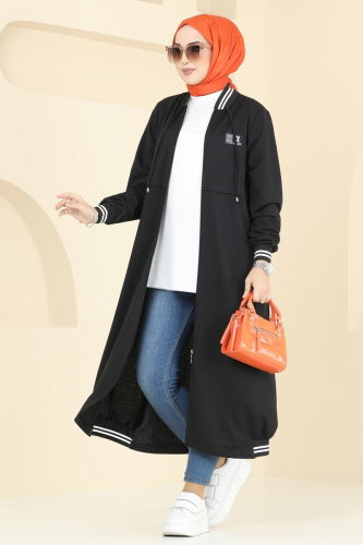 moda selvim Overcoat 2592SL432 Black - Thumbnail