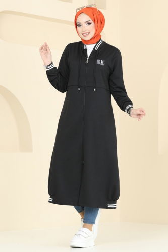 moda selvim Overcoat 2592SL432 Black - Thumbnail