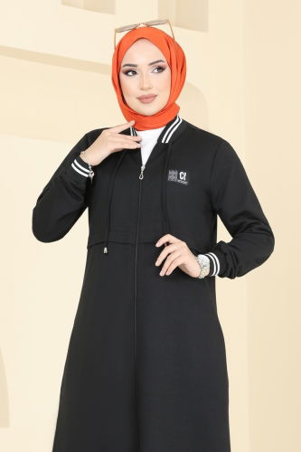 moda selvim Overcoat 2592SL432 Black - Thumbnail