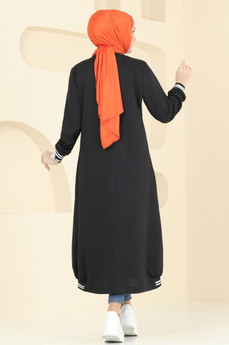 moda selvim Overcoat 2592SL432 Black - Thumbnail