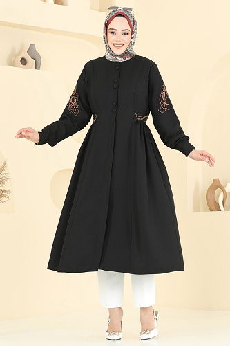 moda selvim Overcoat 2645SL432 Black - Thumbnail