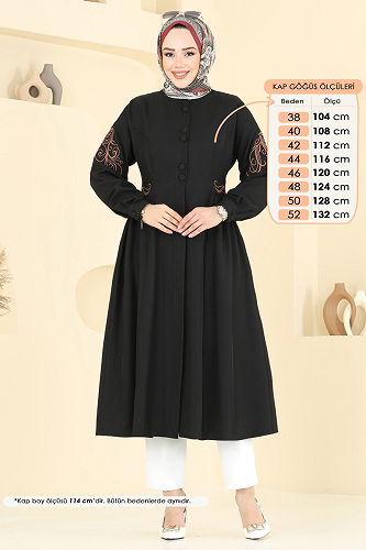 moda selvim Overcoat 2645SL432 Black - Thumbnail